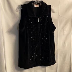 Black Rhinestone Zip Vest